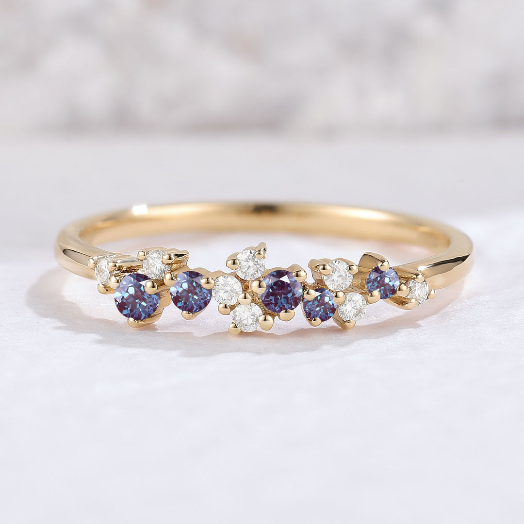 Cluster Round Cut Blue Green Sapphire Bridal Ring