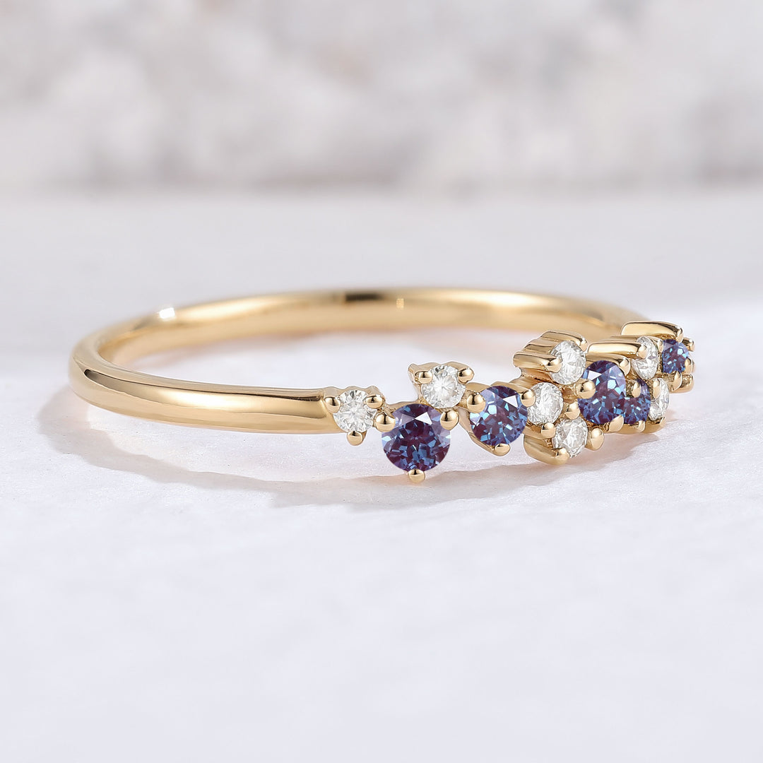 Cluster Round Cut Blue Green Sapphire Bridal Ring