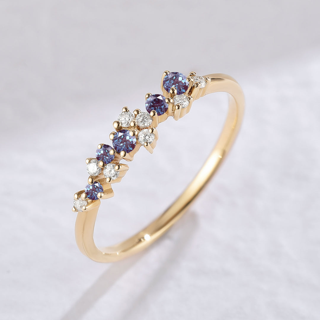 Cluster Round Cut Blue Green Sapphire Bridal Ring