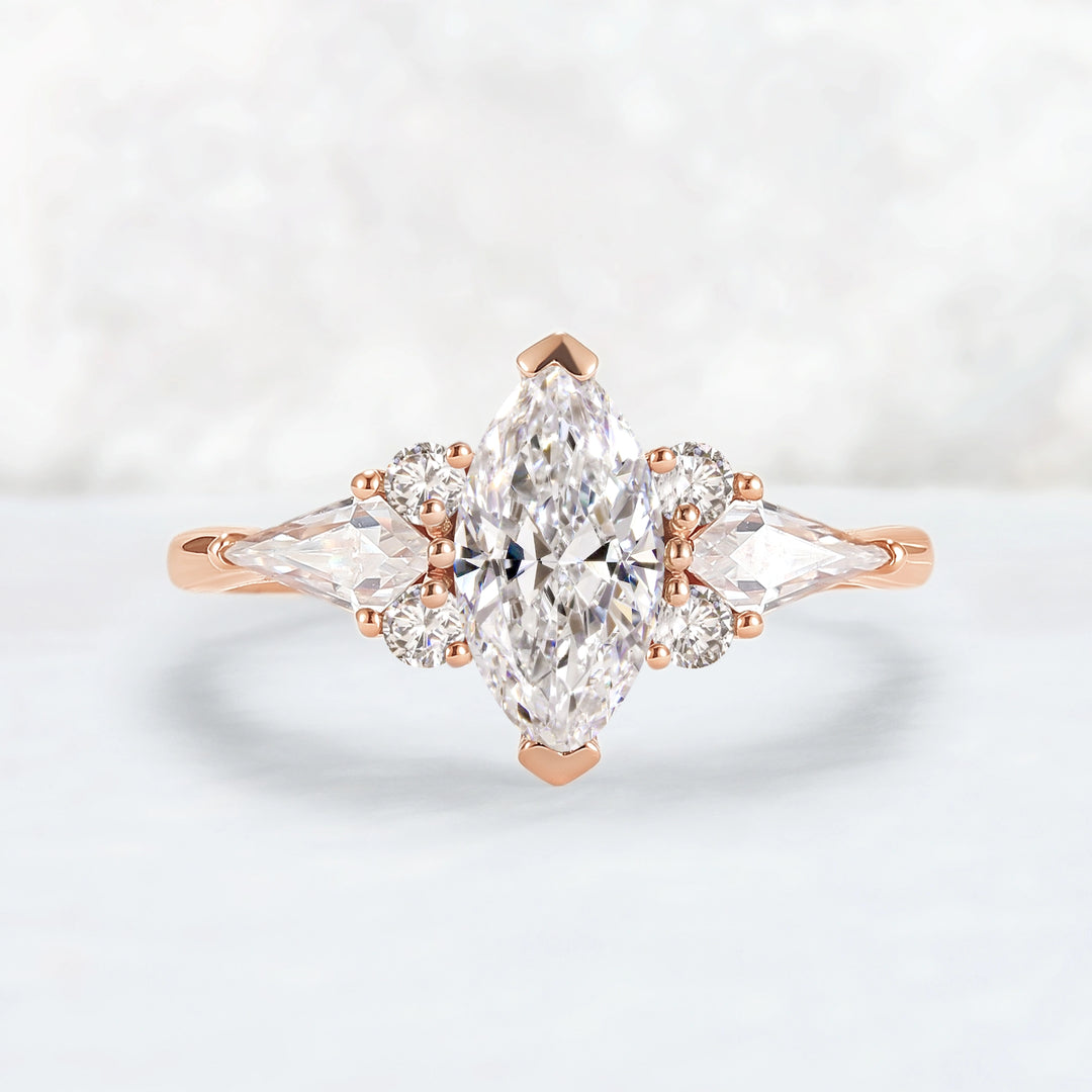 Cluster 1.0 Carat Marquise Certified Lab Diamond Ring in 14K Rose Gold