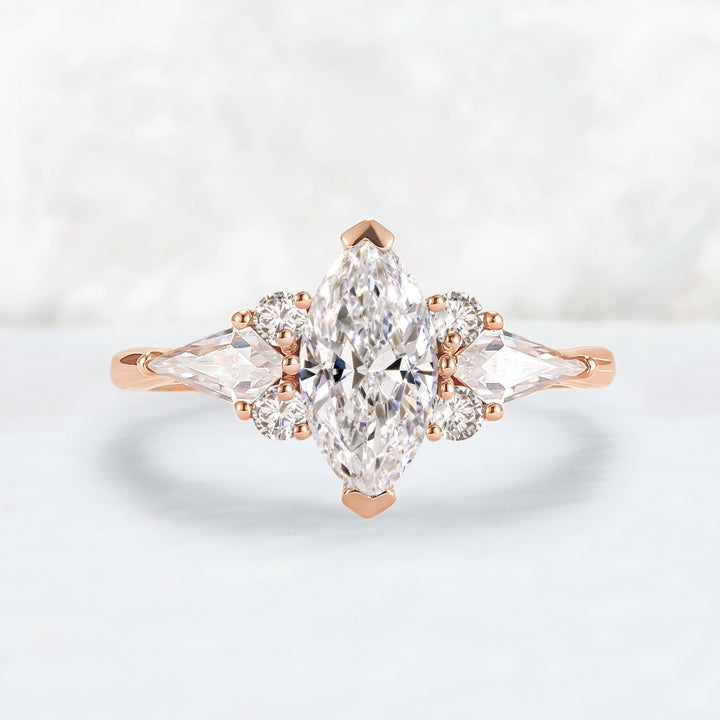 Cluster 1.0 Carat Marquise Certified Lab Diamond Ring in 14K Rose Gold
