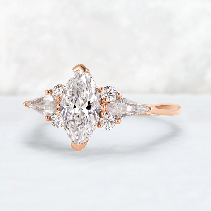 Cluster 1.0 Carat Marquise Certified Lab Diamond Ring in 14K Rose Gold