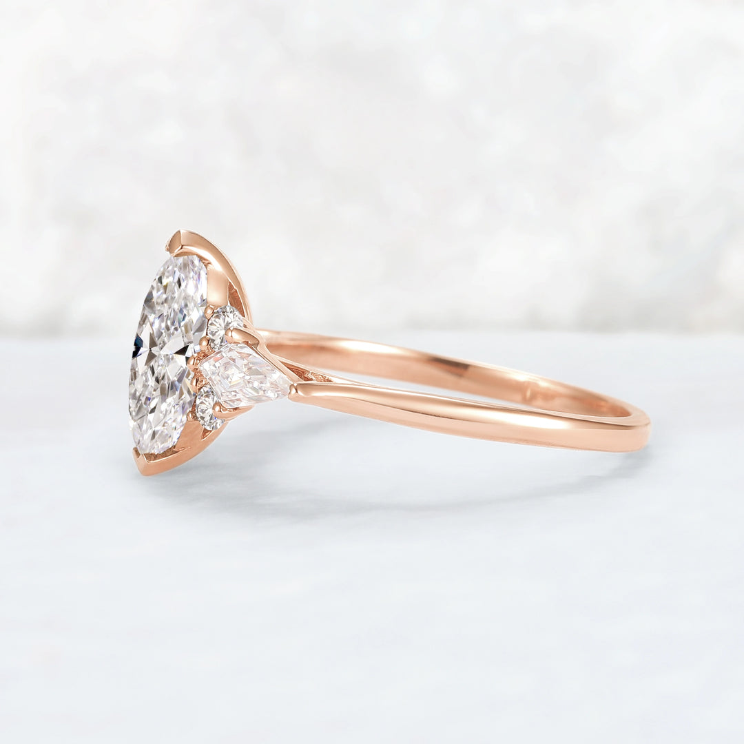 Cluster 1.0 Carat Marquise Certified Lab Diamond Ring in 14K Rose Gold