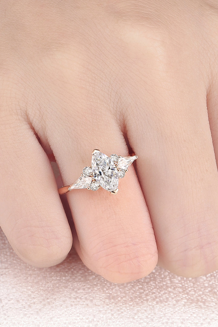 Cluster 1.0 Carat Marquise Certified Lab Diamond Ring in 14K Rose Gold
