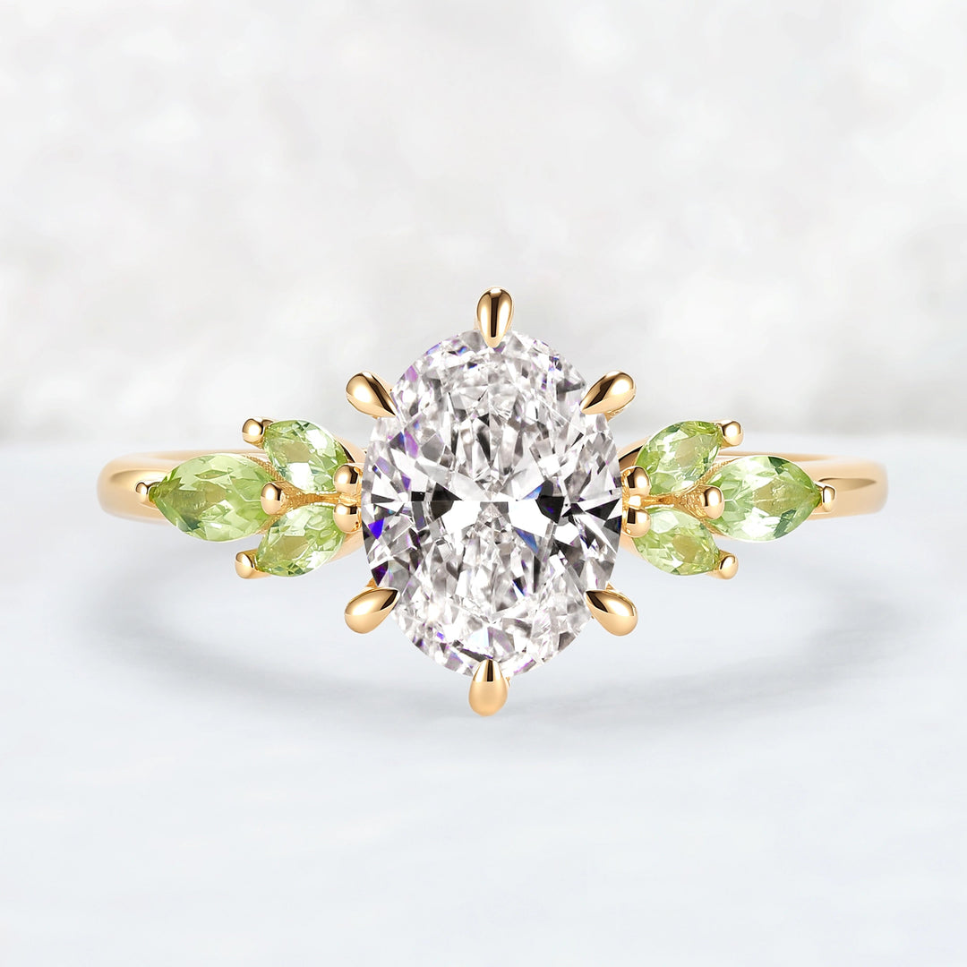 Cluster 1.5ct Oval Certified Lab Diamond Ring in 14K Yellow Gold