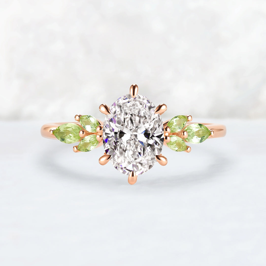 Cluster 1.5ct Oval Certified Lab Diamond Ring in 14K Yellow Gold