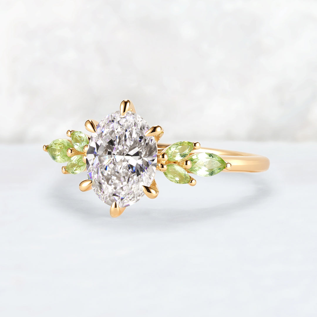 Cluster 1.5ct Oval Certified Lab Diamond Ring in 14K Yellow Gold