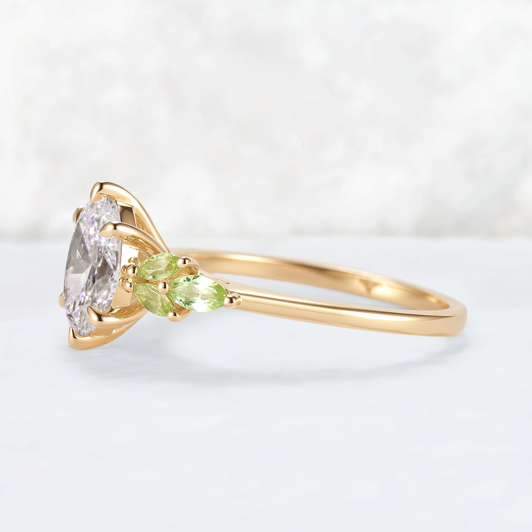 Cluster 1.5ct Oval Certified Lab Diamond Ring in 14K Yellow Gold