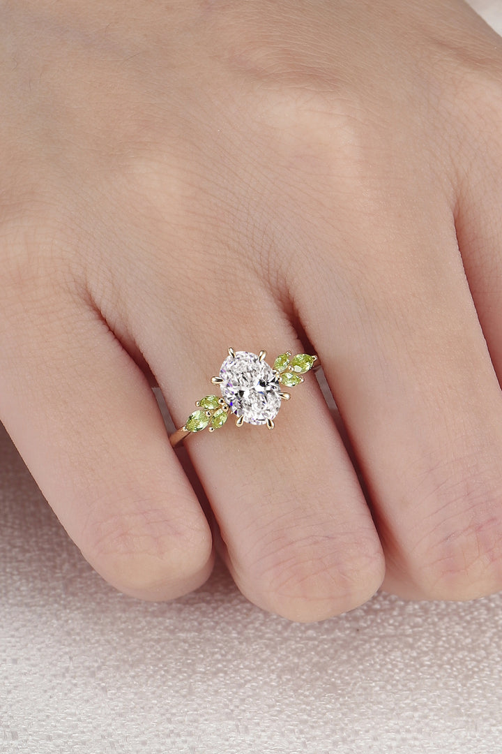 Cluster 1.5ct Oval Certified Lab Diamond Ring in 14K Yellow Gold