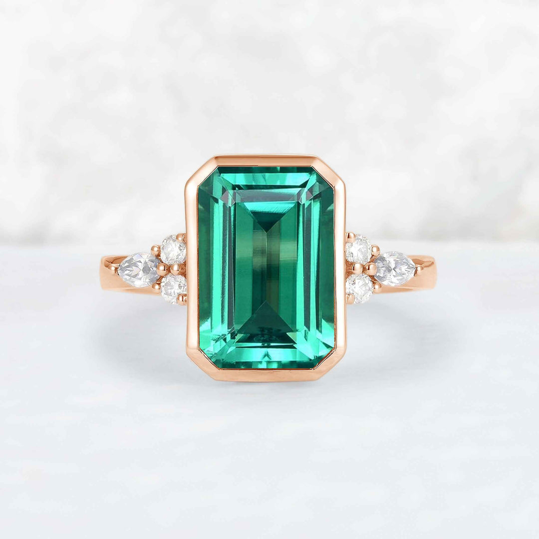 Cluster 3 Carat Emerald Cut Emerald Bezel Ring