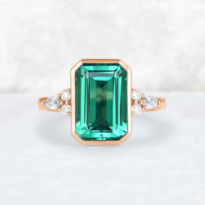Cluster 3 Carat Emerald Cut Emerald Bezel Ring