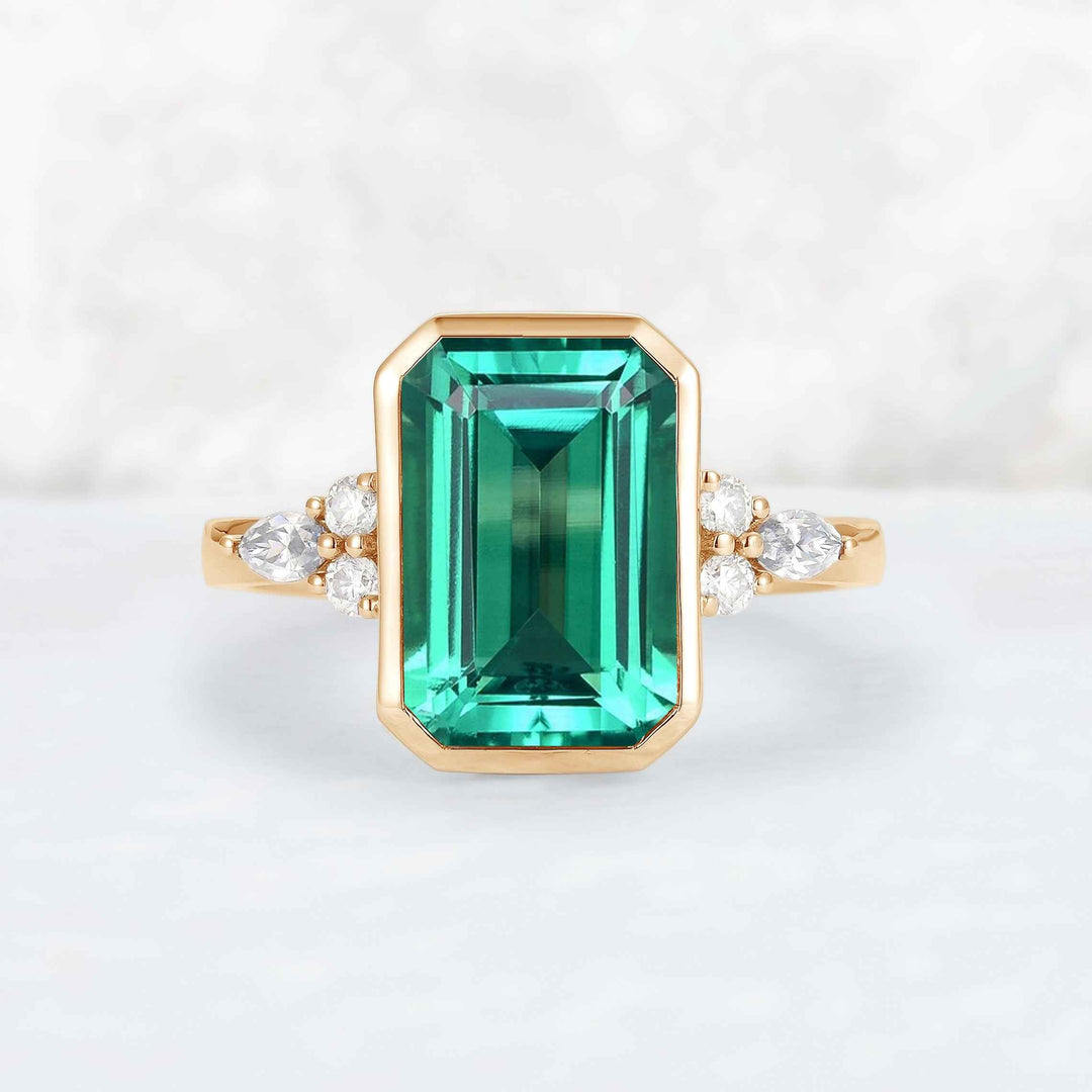 Cluster 3 Carat Emerald Cut Emerald Bezel Ring