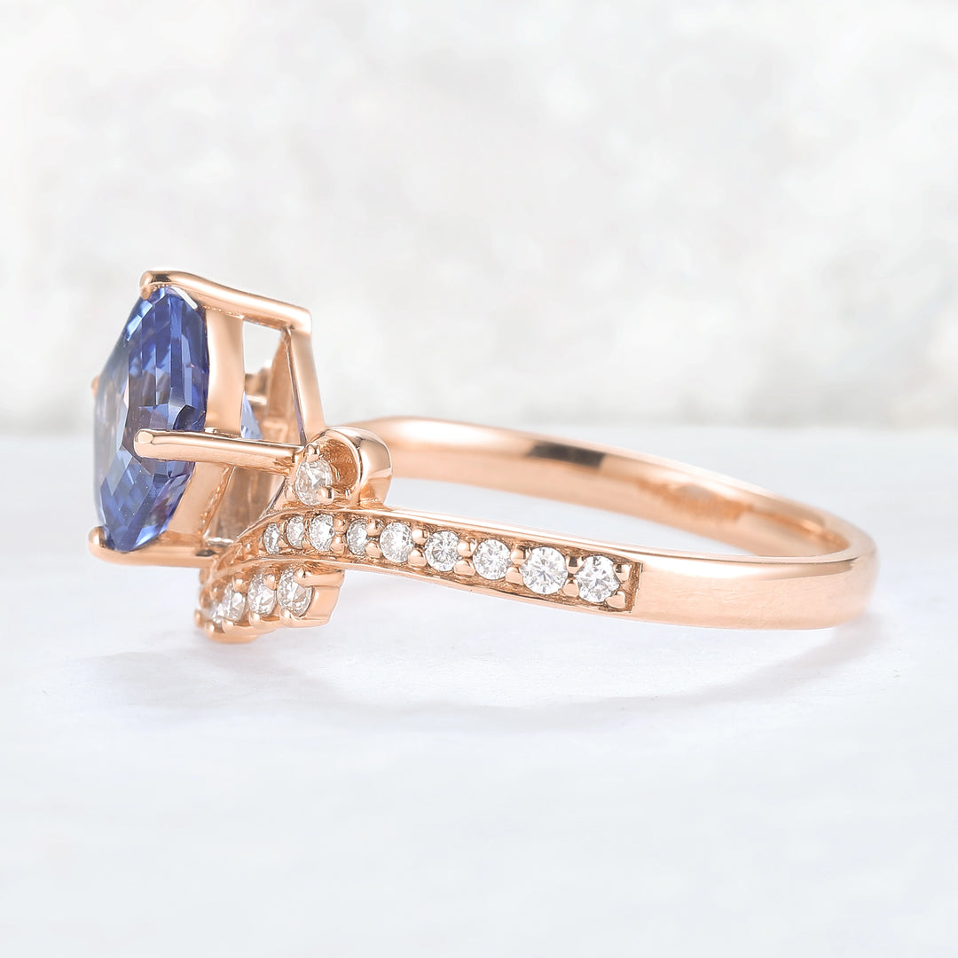 Cluster Asscher Cut  Cornflower Sapphire Gemstone Ring