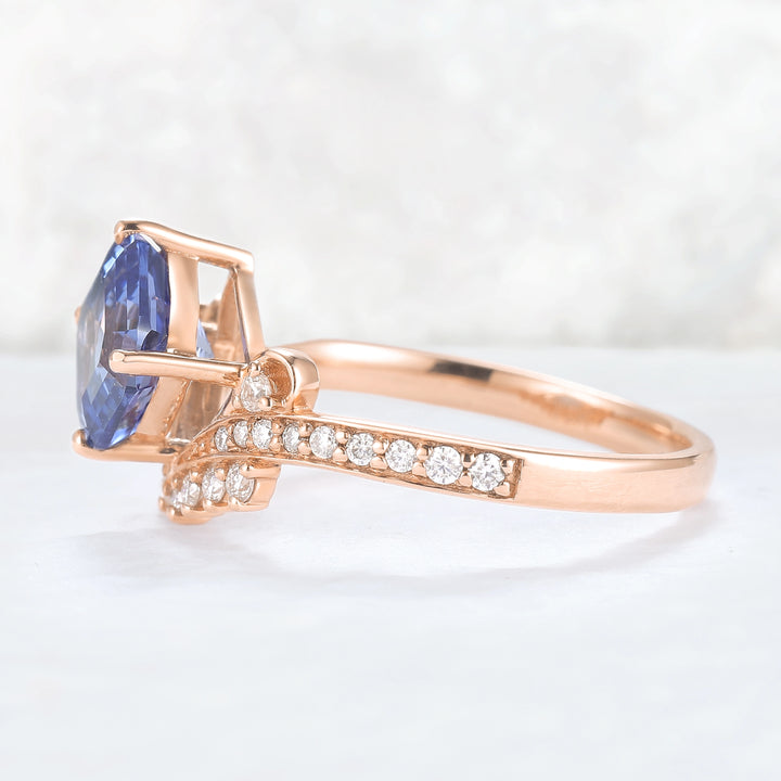 Cluster Asscher Cut  Cornflower Sapphire Gemstone Ring