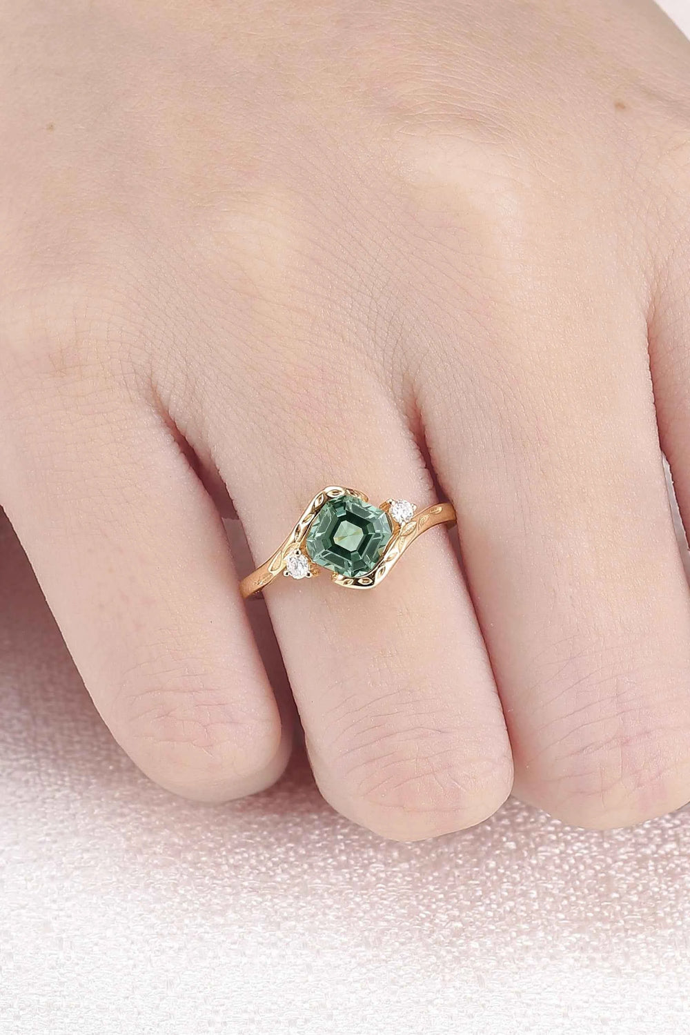 Cluster Asscher Cut  Cornflower Sapphire Gemstone Ring