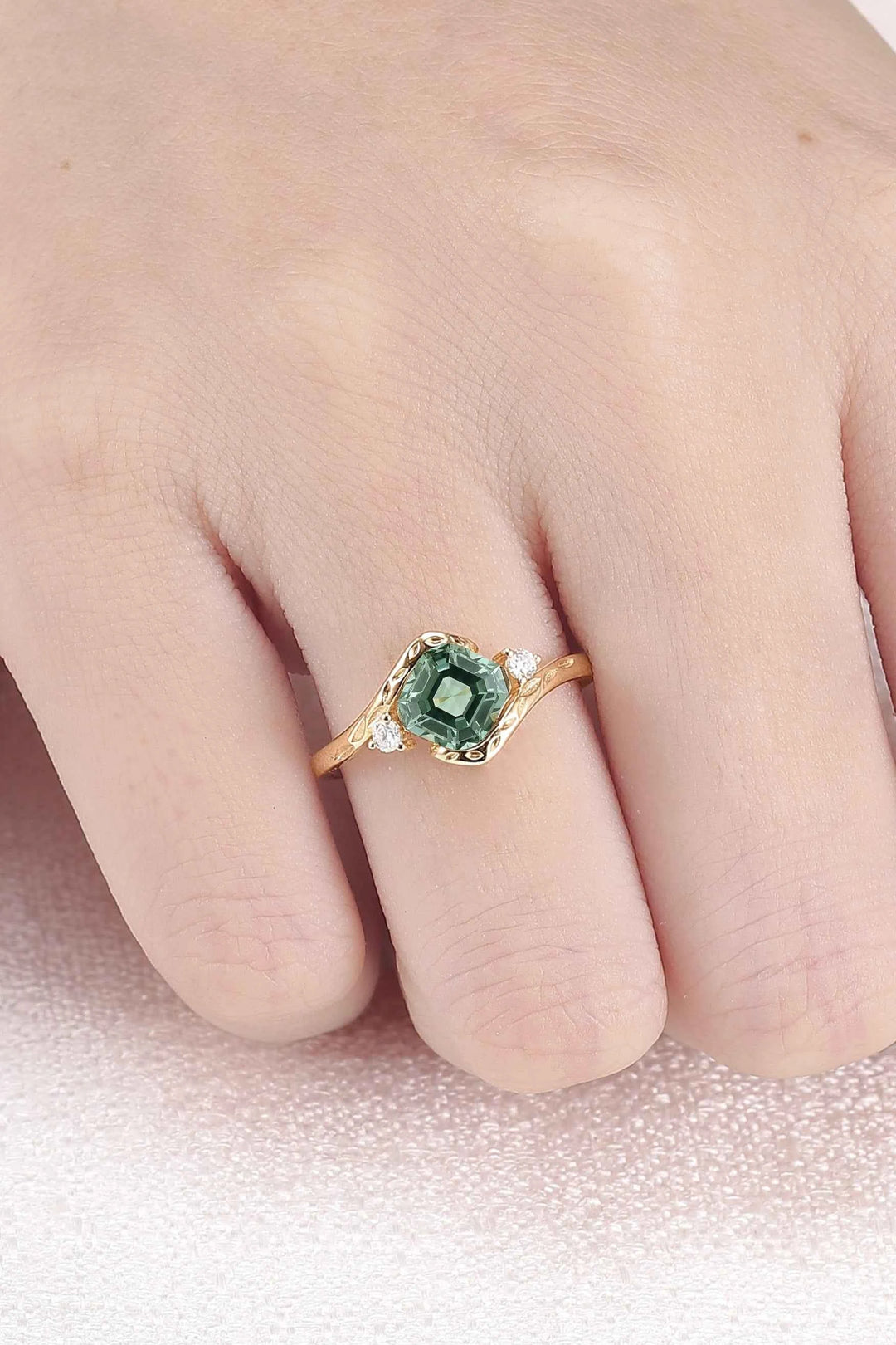 Cluster Asscher Cut  Cornflower Sapphire Gemstone Ring