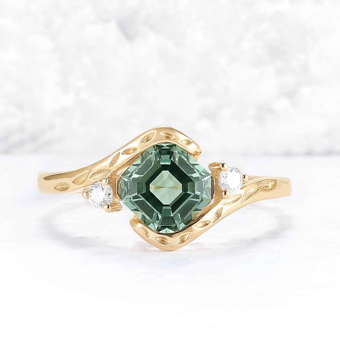 Cluster Asscher Cut  Cornflower Sapphire Gemstone Ring