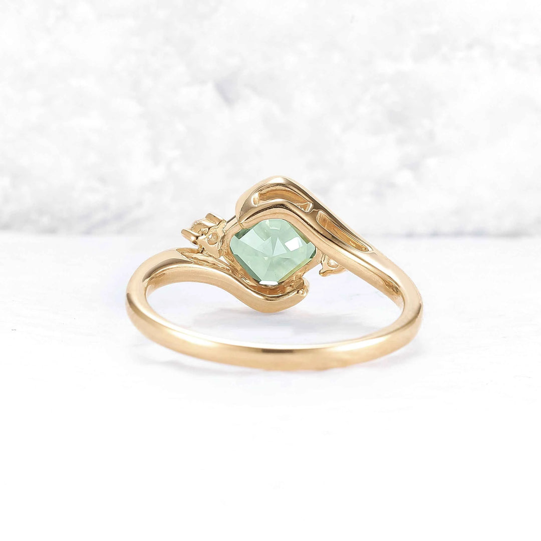 Cluster Asscher Cut  Cornflower Sapphire Gemstone Ring