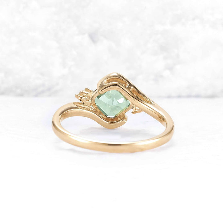 Cluster Asscher Cut  Cornflower Sapphire Gemstone Ring