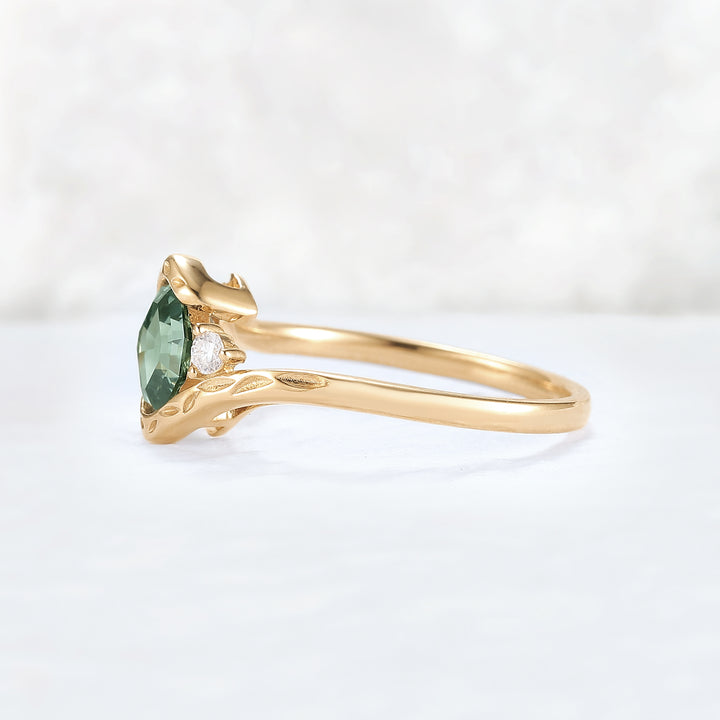 Cluster Asscher Cut  Green Sapphire Three Gemstone Ring