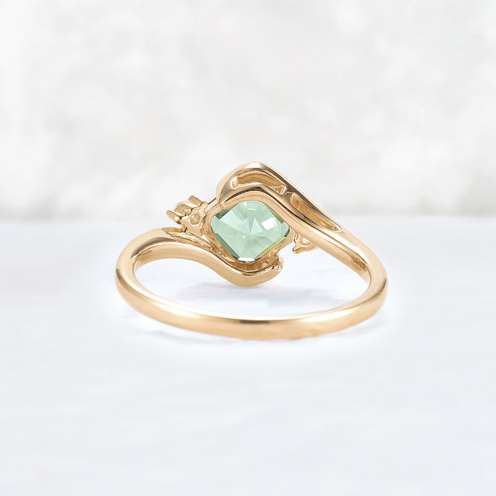 Cluster Asscher Cut  Green Sapphire Three Gemstone Ring