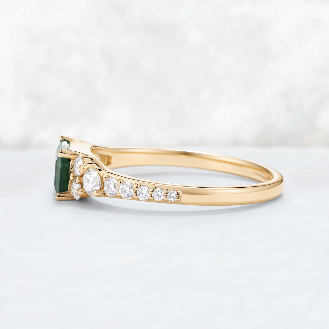 Cluster Baguette Cut Moss Agate Mobius Yellow Gold Stacking Band