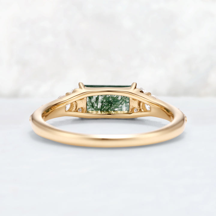 Cluster Baguette Cut Moss Agate Mobius Yellow Gold Stacking Band