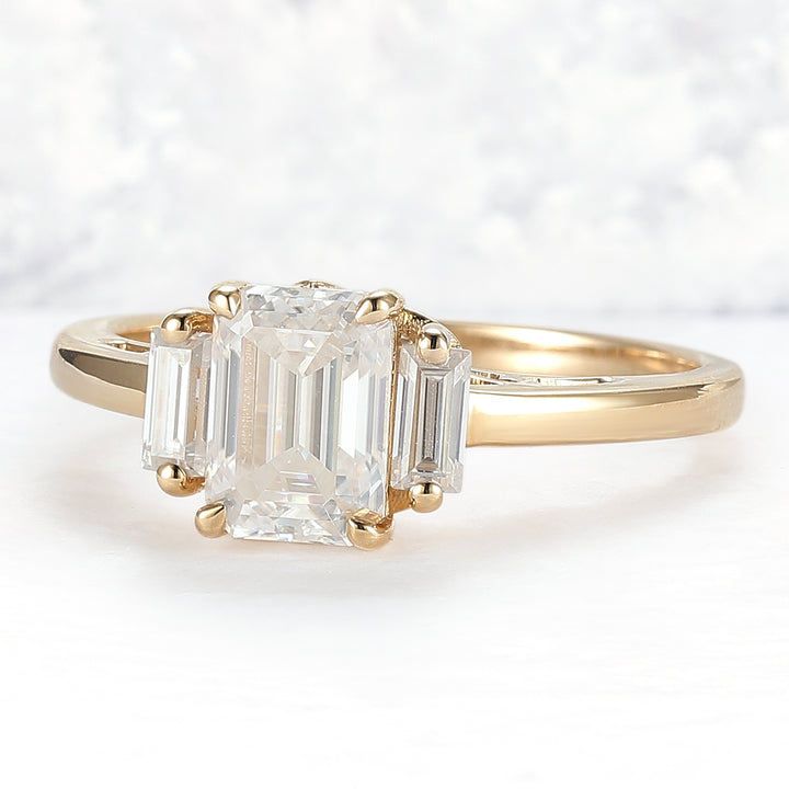 Cluster Emerald Cut Moissanite Three Stones Ring