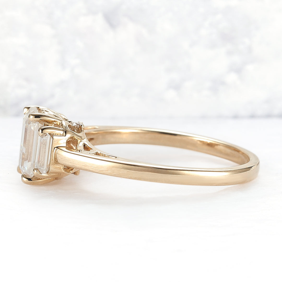 Cluster Emerald Cut Moissanite Three Stones Ring