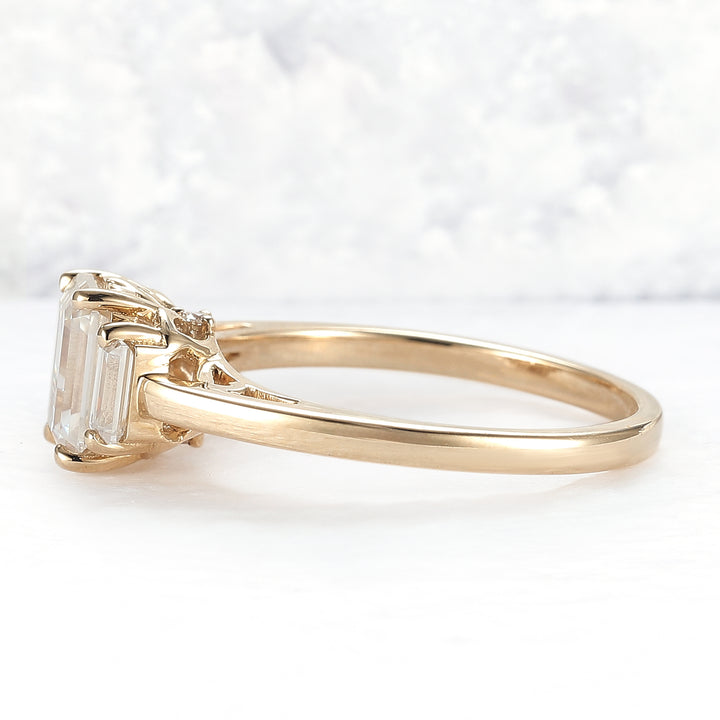 Cluster Emerald Cut Moissanite Three Stones Ring