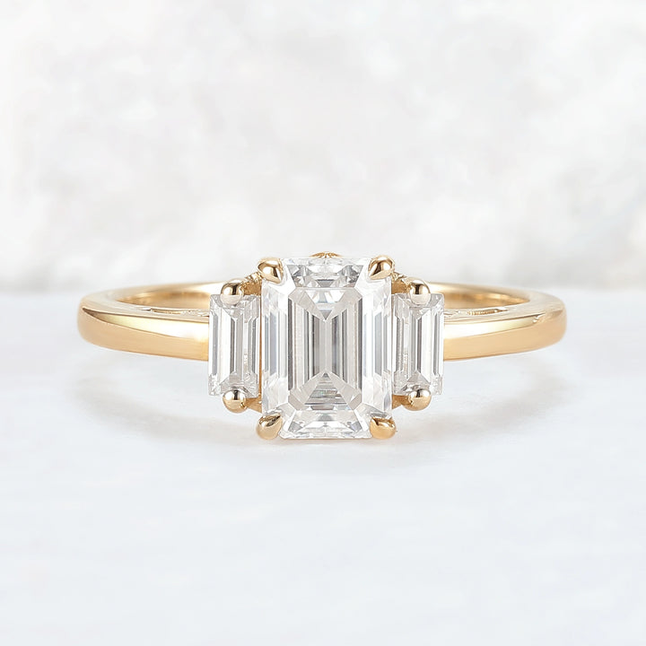 Cluster Emerald Cut Moissanite Three Stones Ring