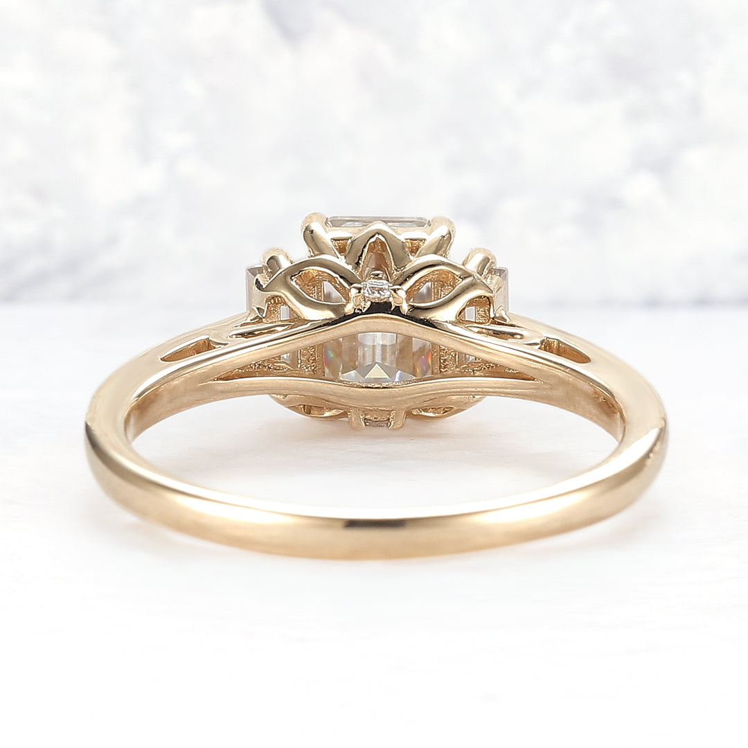 Cluster Emerald Cut Moissanite Three Stones Ring