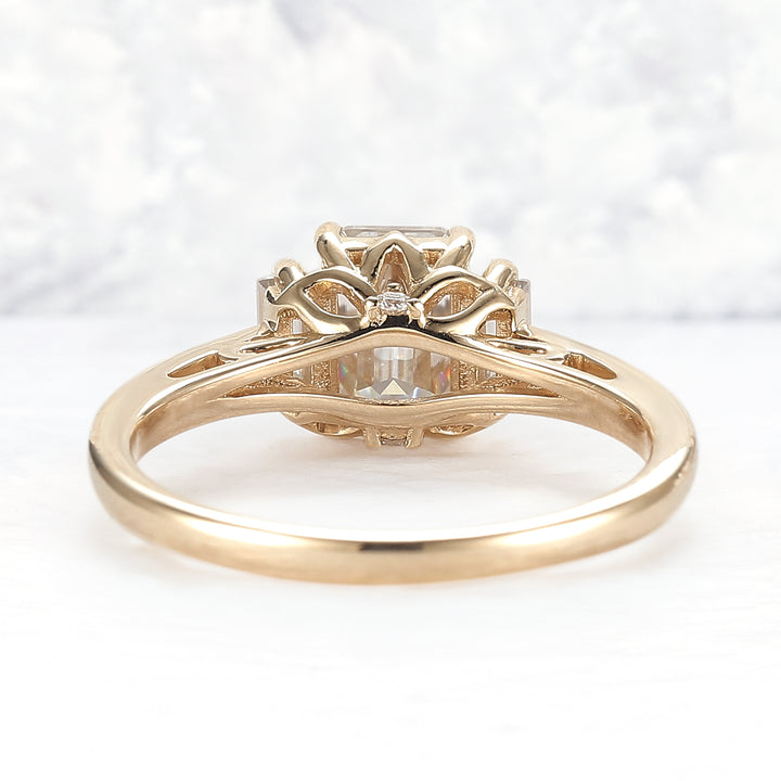 Cluster Emerald Cut Moissanite Three Stones Ring