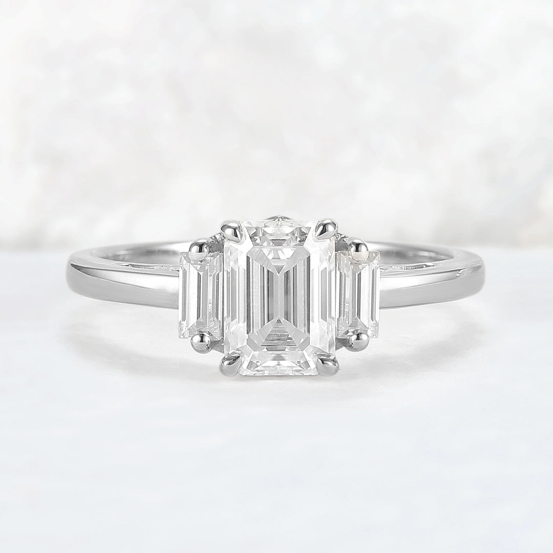Cluster Emerald Cut Moissanite Three Stones Ring