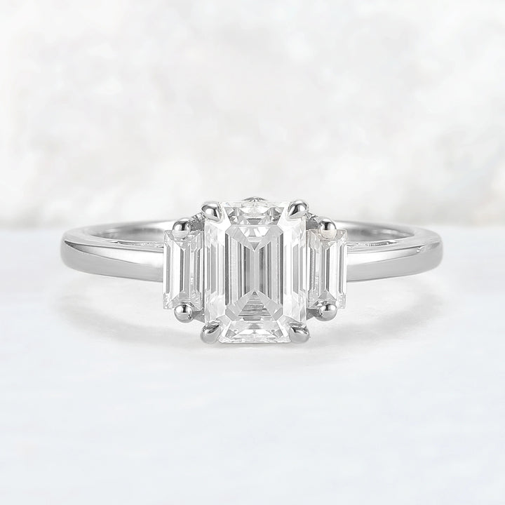 Cluster Emerald Cut Moissanite Three Stones Ring
