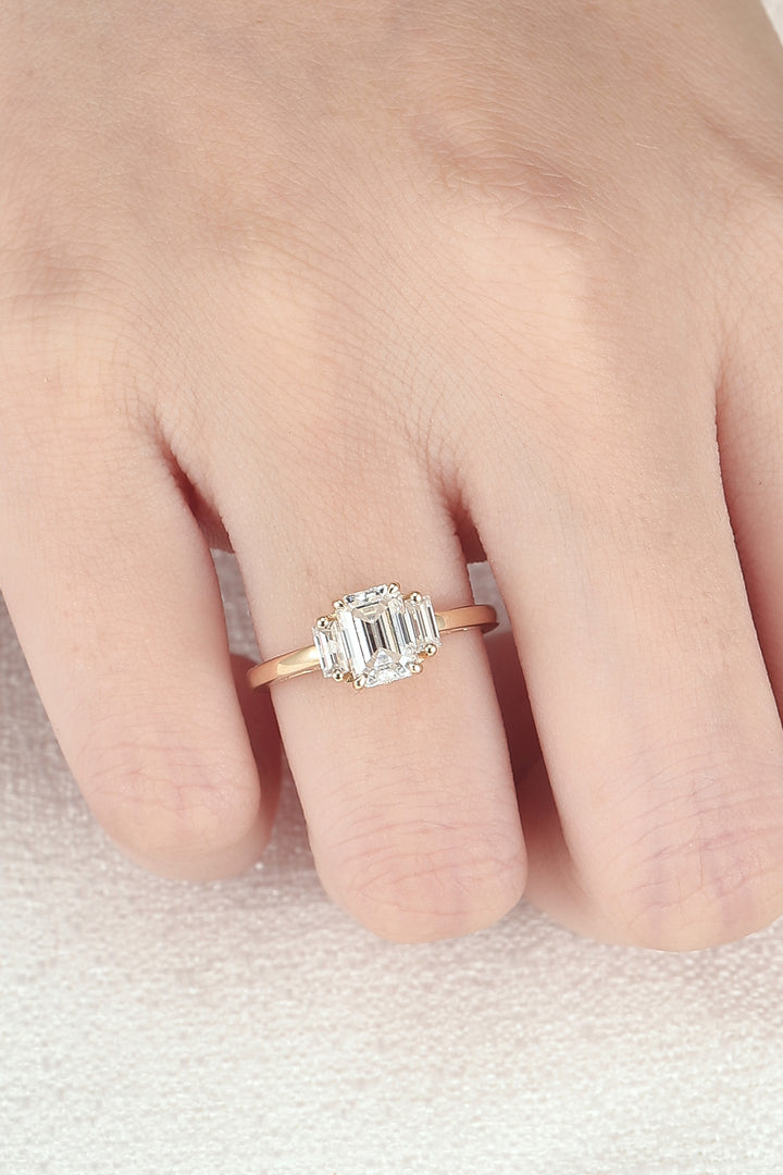 Cluster Emerald Cut Moissanite Three Stones Ring
