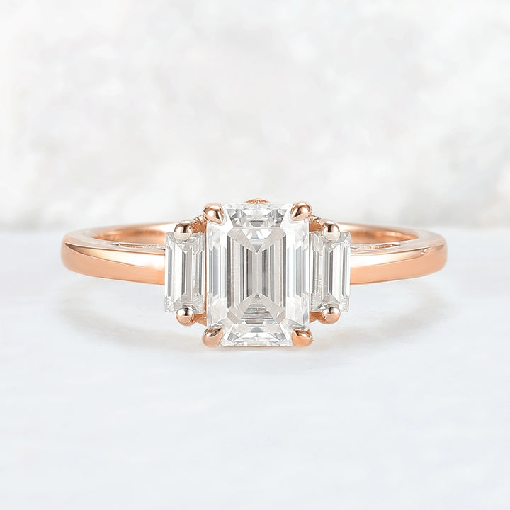Cluster Emerald Cut Moissanite Three Stones Ring