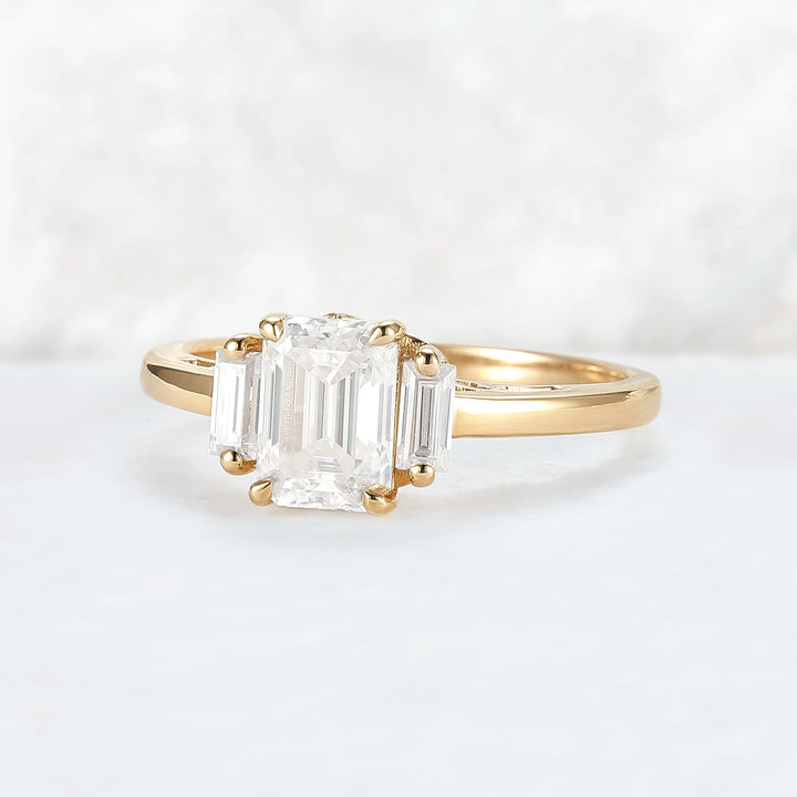 Cluster Emerald Cut Moissanite Three Stones Ring