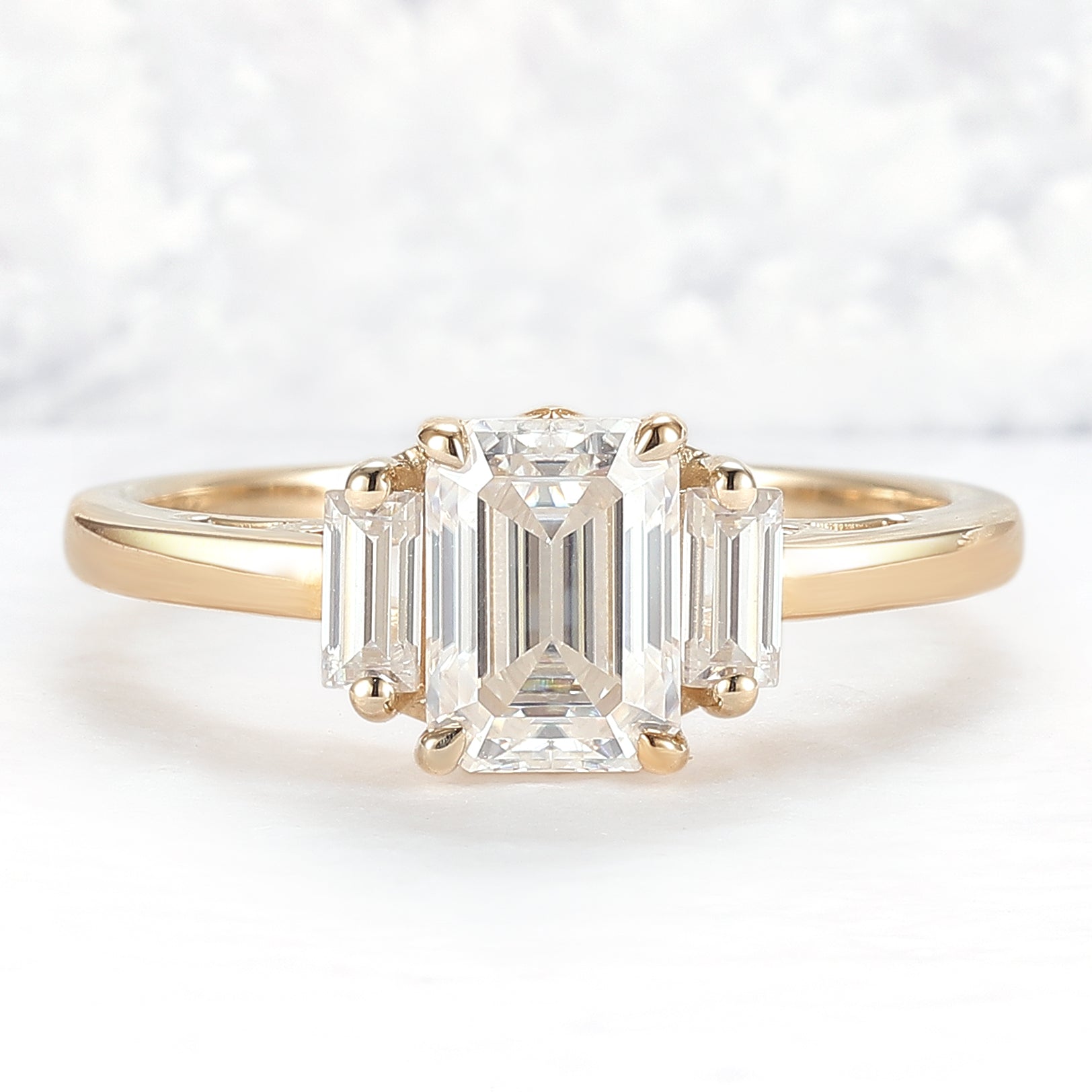 Cluster Emerald Cut Moissanite Three Stones Ring - Iver Jewelry
