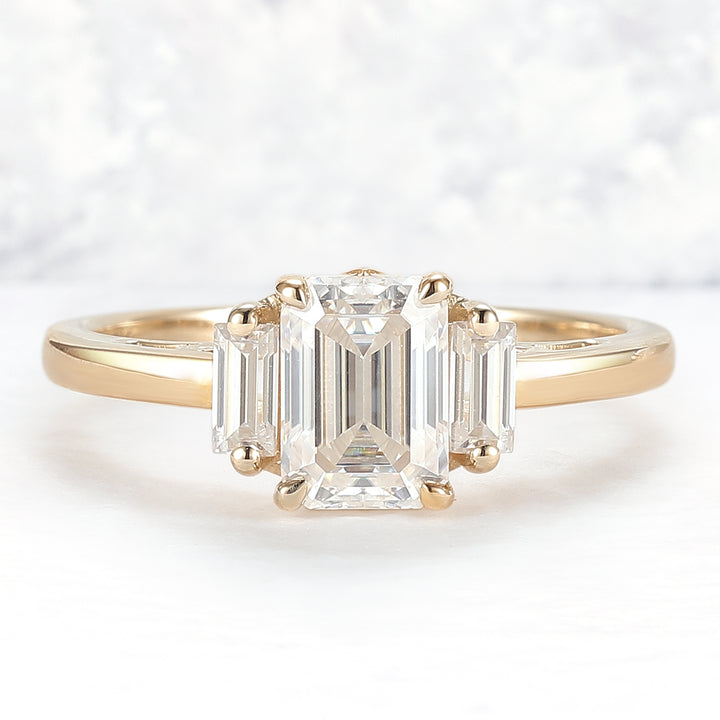 Cluster Emerald Cut Moissanite Three Stones Ring