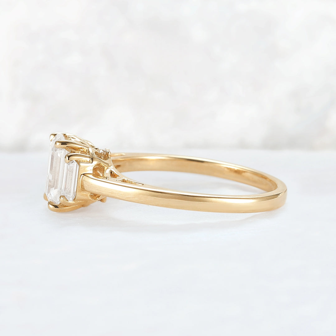 Cluster Emerald Cut Moissanite Three Stones Ring