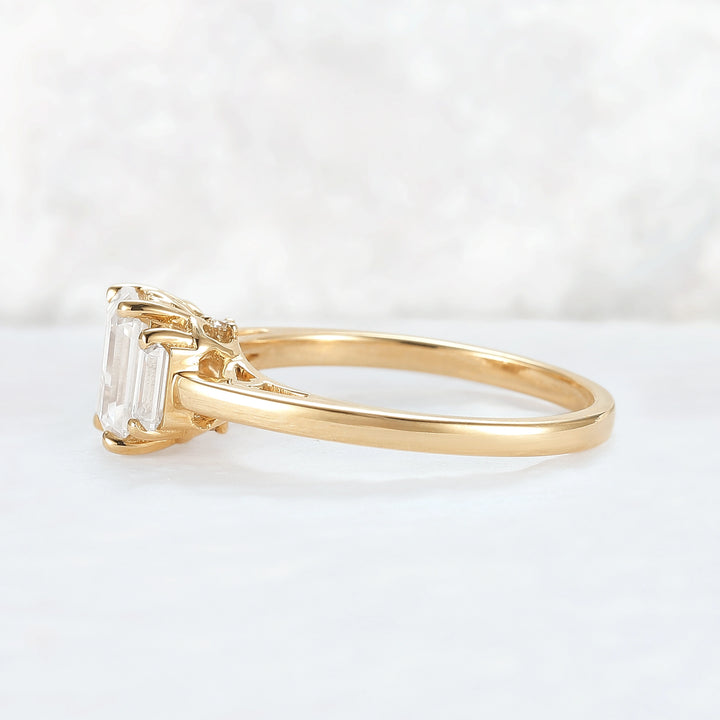 Cluster Emerald Cut Moissanite Three Stones Ring