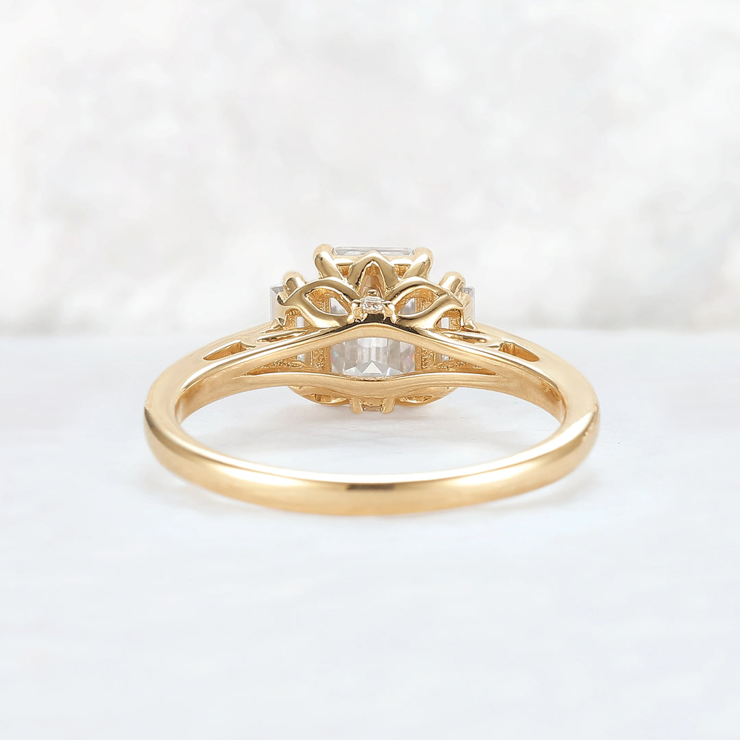 Cluster Emerald Cut Moissanite Three Stones Ring