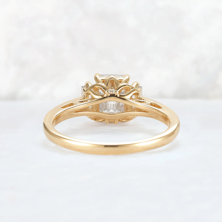 Cluster Emerald Cut Moissanite Three Stones Ring