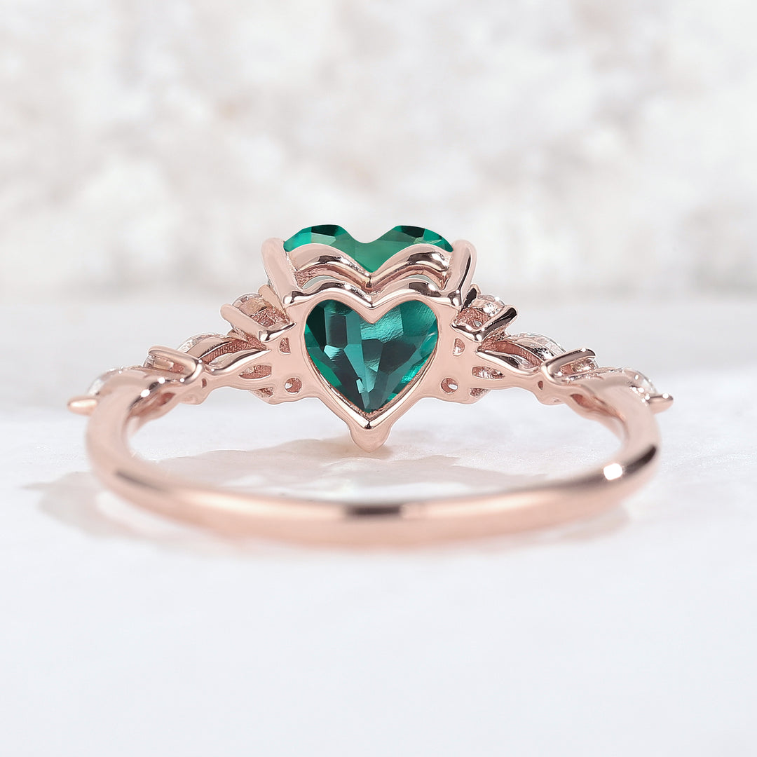Cluster Heart Cut Emerald Gemstone Ring