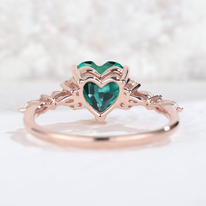 Cluster Heart Cut Emerald Gemstone Ring