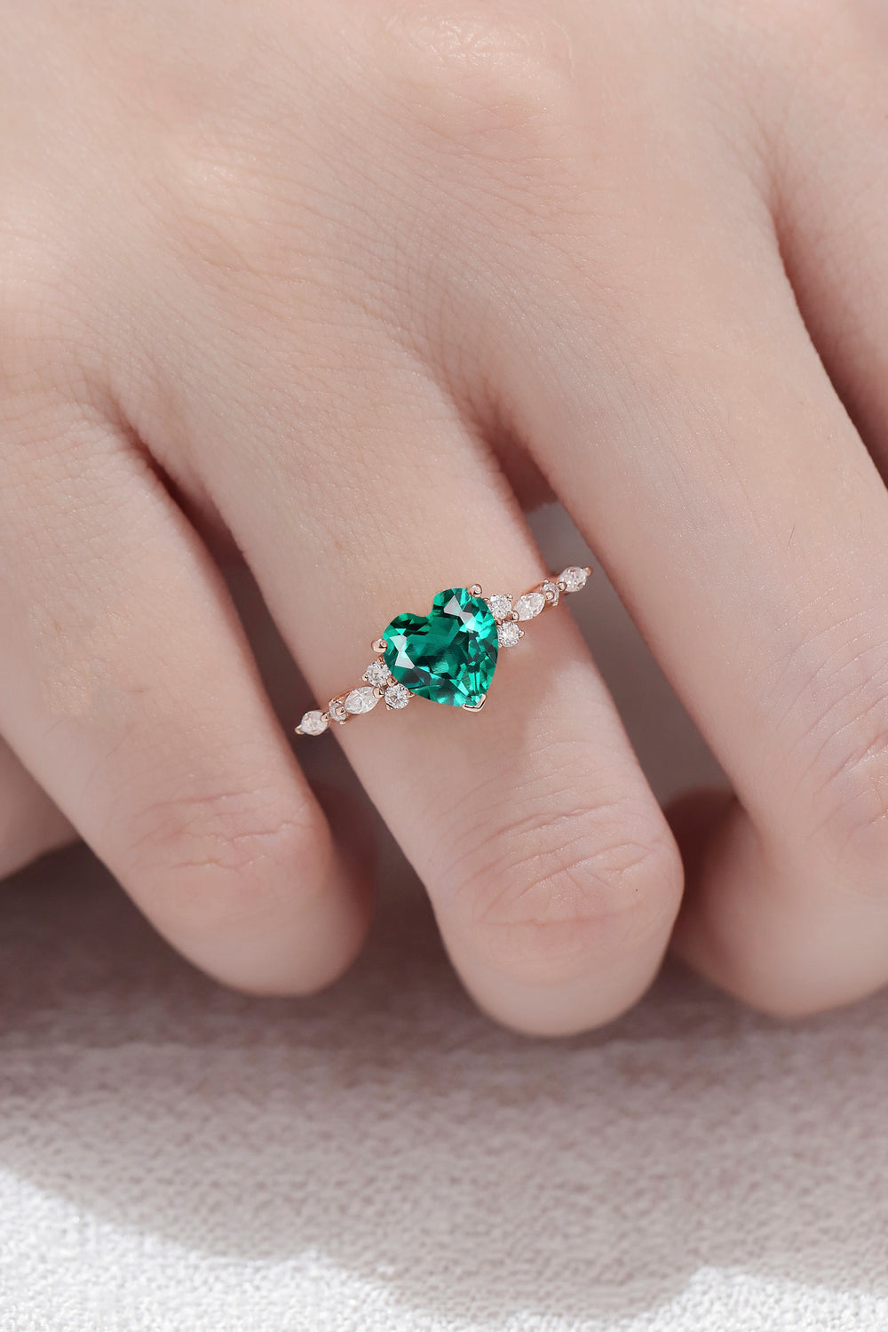Cluster Heart Cut Emerald Gemstone Ring