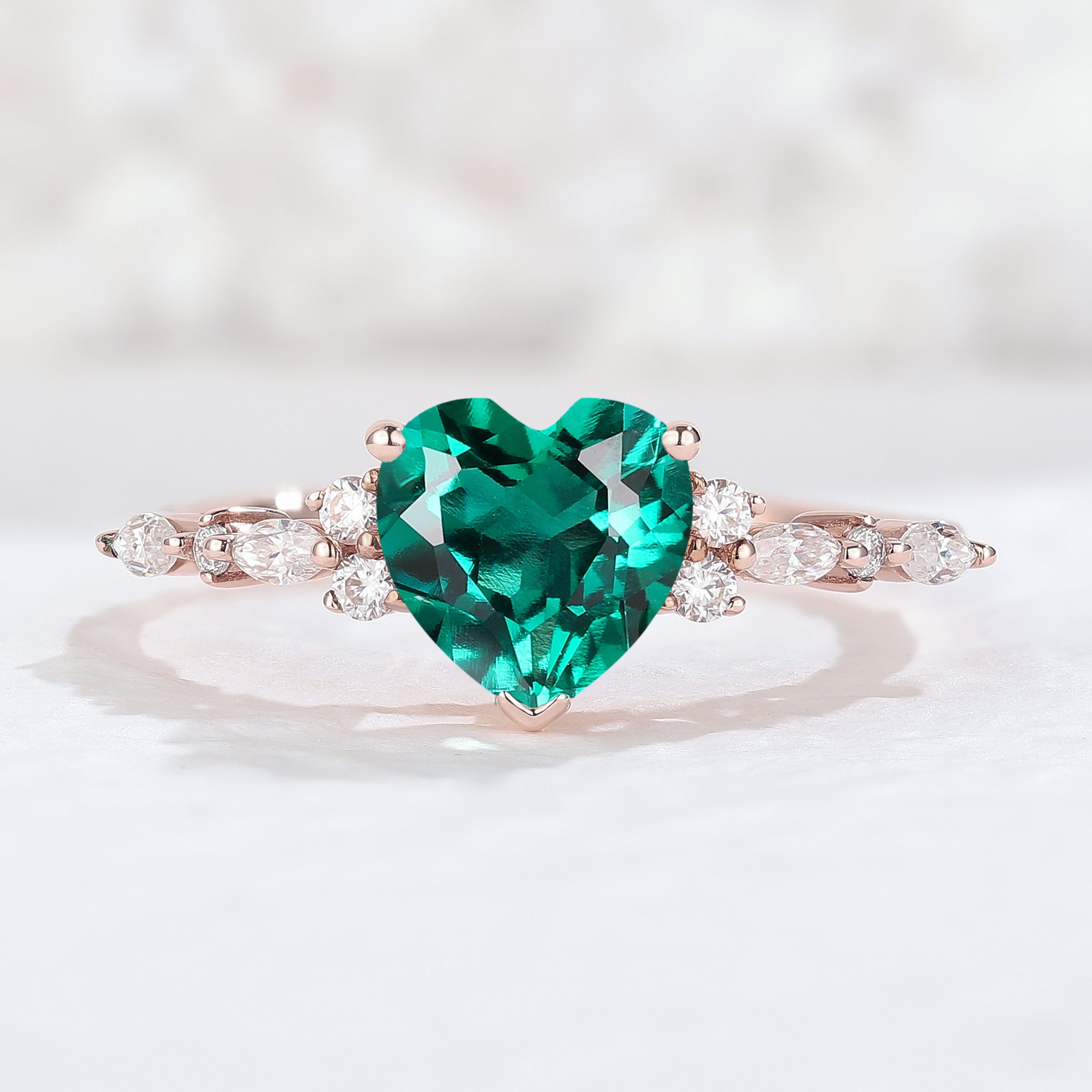 Cluster Heart Cut Emerald Gemstone Ring - Iver Jewelry