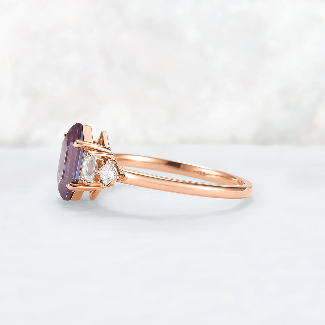 Cluster Hexagon Cut Alexandrite Five Stone Engagement Ring