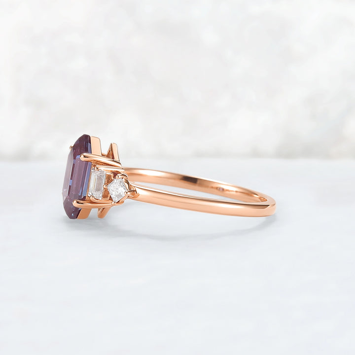 Cluster Hexagon Cut Alexandrite Five Stone Engagement Ring